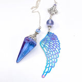 Tanzanite Aura Quartz Pendulum with Electroplated Wing