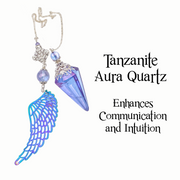 Tanzanite Aura Quartz Pendulum with Electroplated Wing