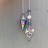 Titanium Rainbow Aura Quartz Pendulum with Dragon