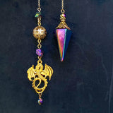 Titanium Rainbow Aura Quartz Pendulum with Dragon